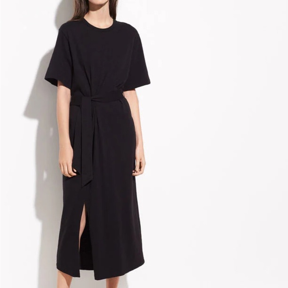 VINCE Short Sleeve Wrap Midi Dress in Black